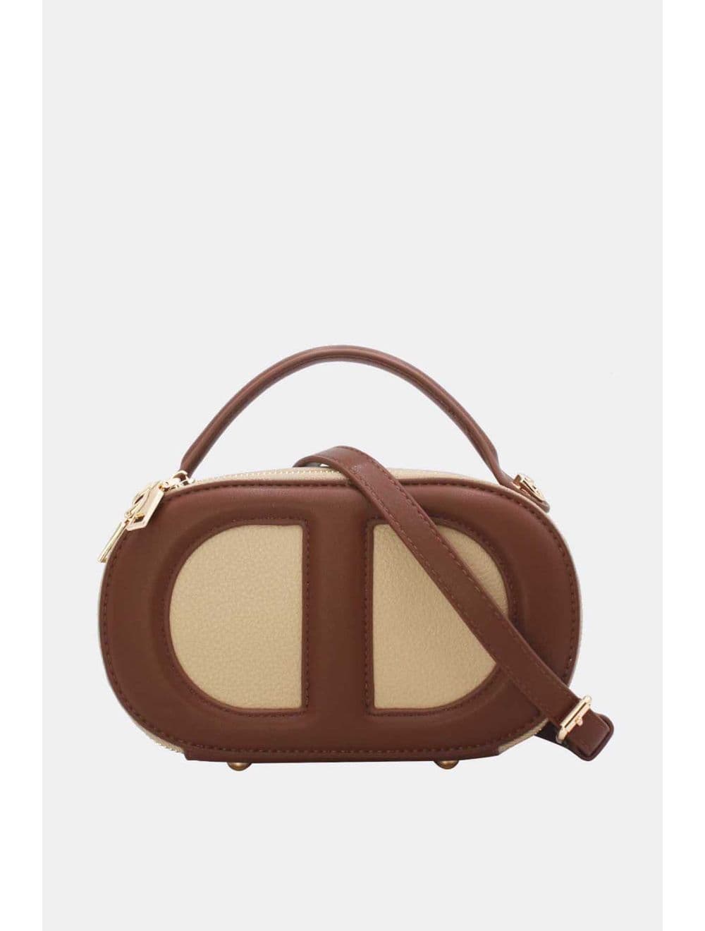 Mini Sac à Main Boîte Effet Cuir Et Tissu RÉASSORT 24P-5998-Apricot/Brown