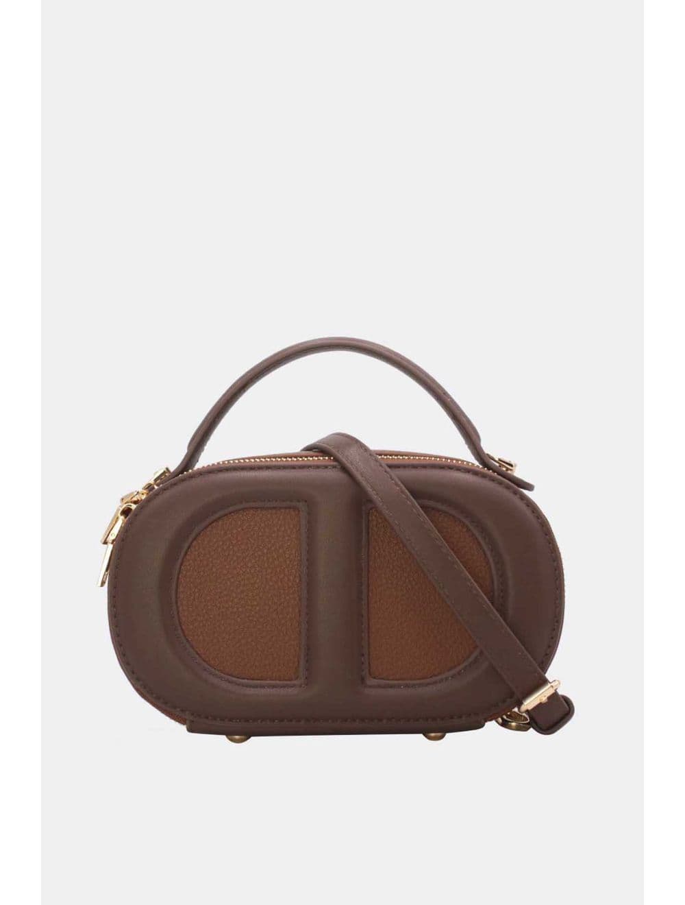 Mini Sac à Main Boîte Effet Cuir Et Tissu RÉASSORT 24P-5998-Brown/Coffee