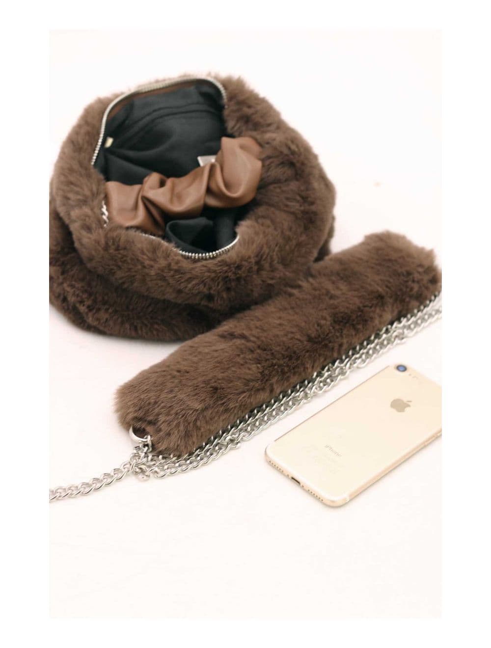 Mini Sac à Main Fausse Fourrure-23P-5689-Brun