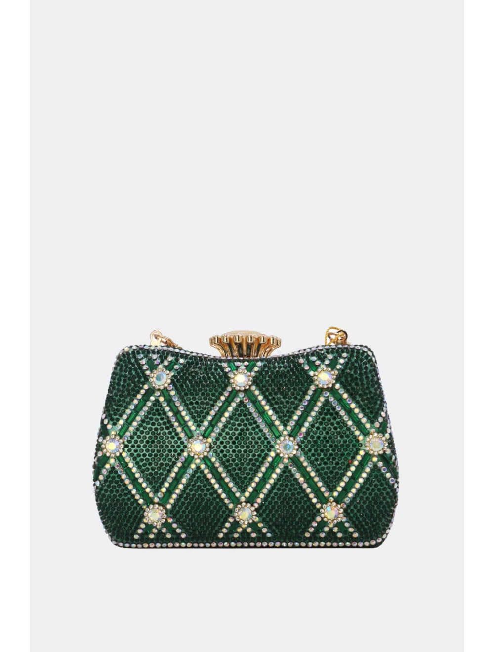 Pochette Soirée Strass Avec Chaîne 25BW-3535-Vert