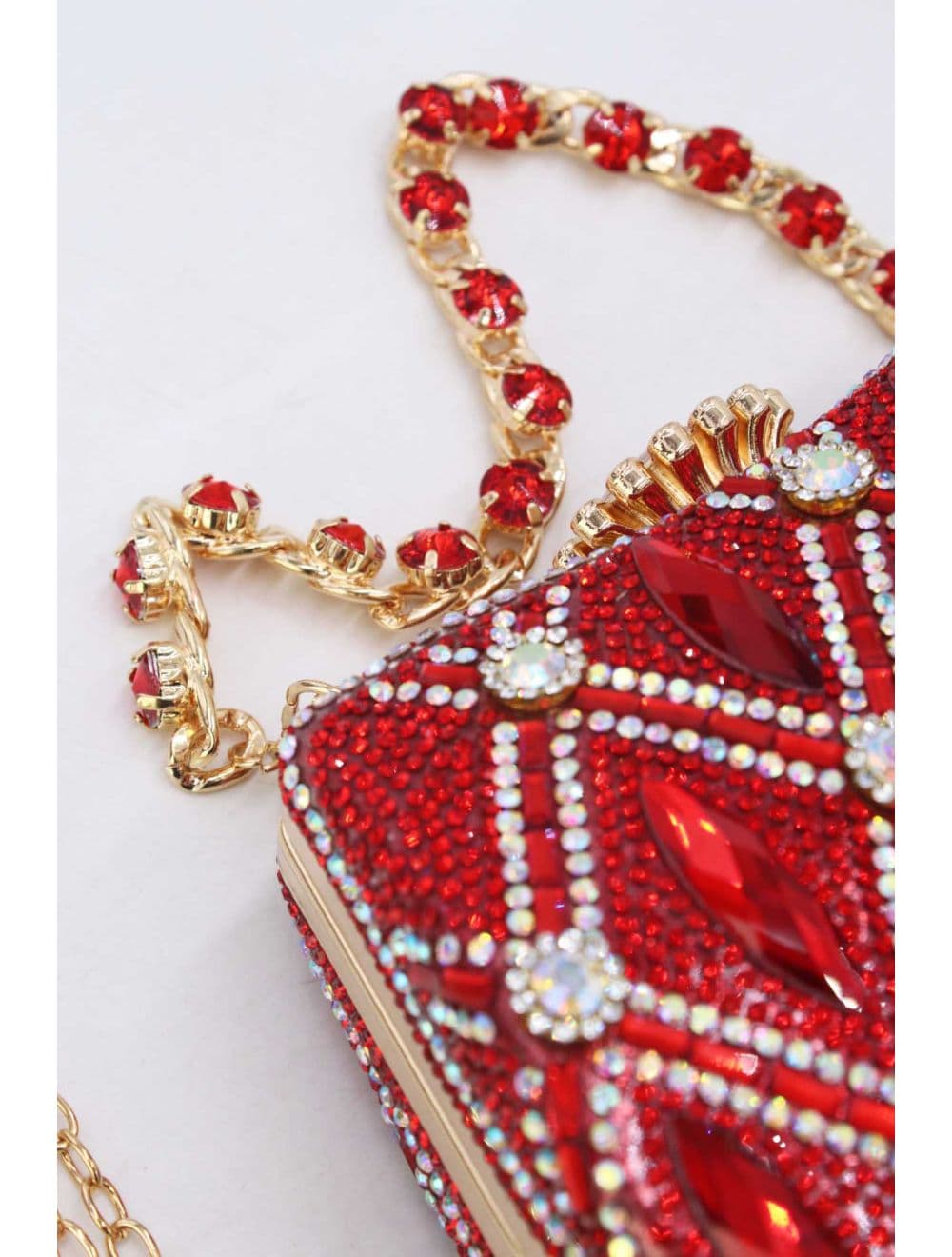Pochette Soirée Strass Avec Chaîne 25BW-3535-Rouge