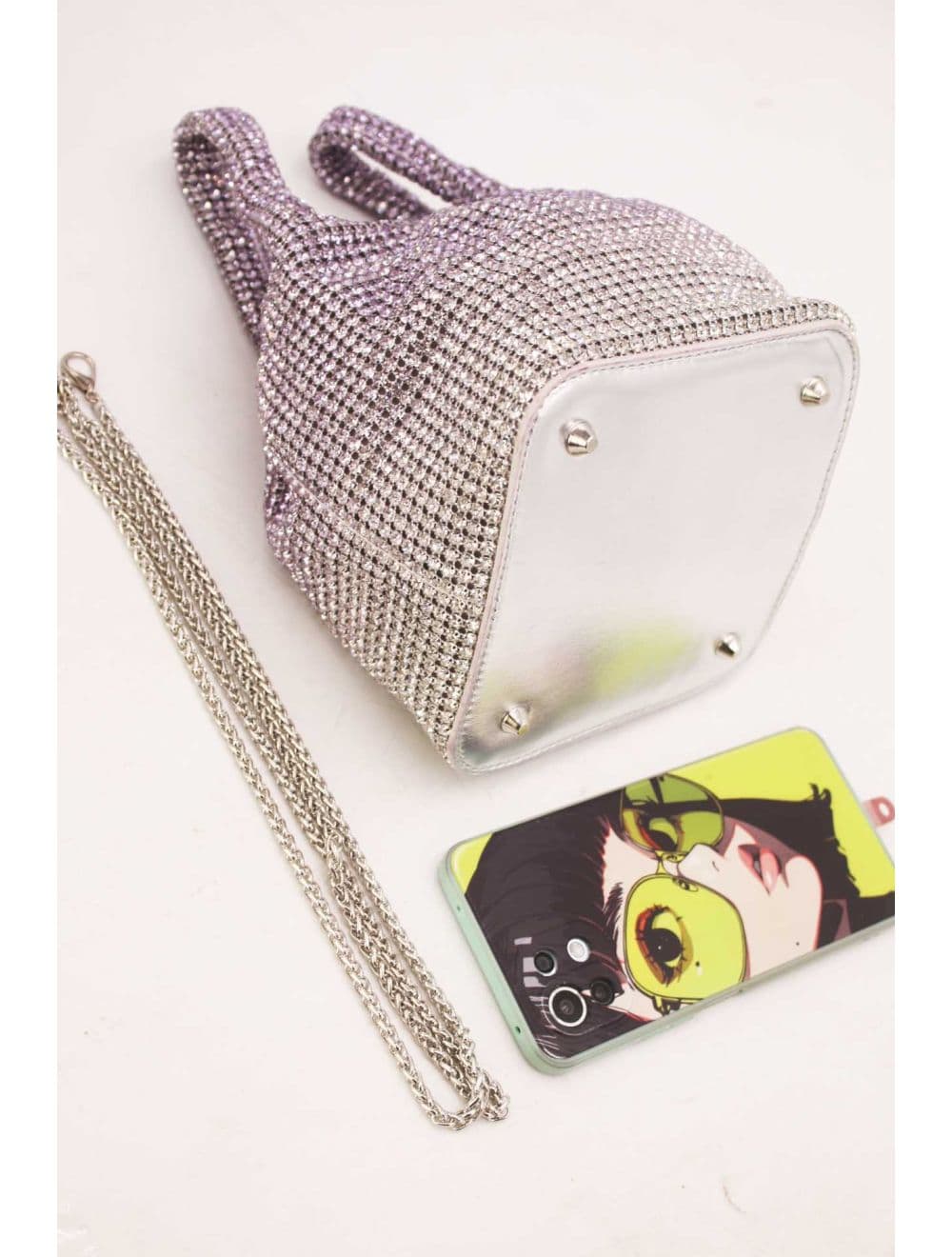 Sac À Main Seau Diamant Strass Pour Femmes-22P-5605-Violet/Argent