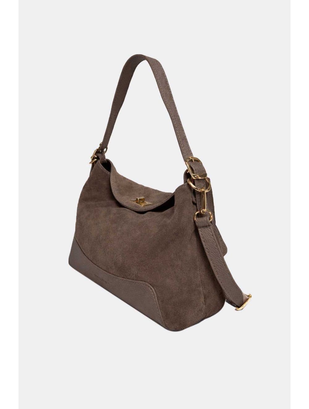 Sac Porté Épaule En Croûte Cuir Vachette Suède Et Grainée 4211 PERLA SUÈDE-Taupe