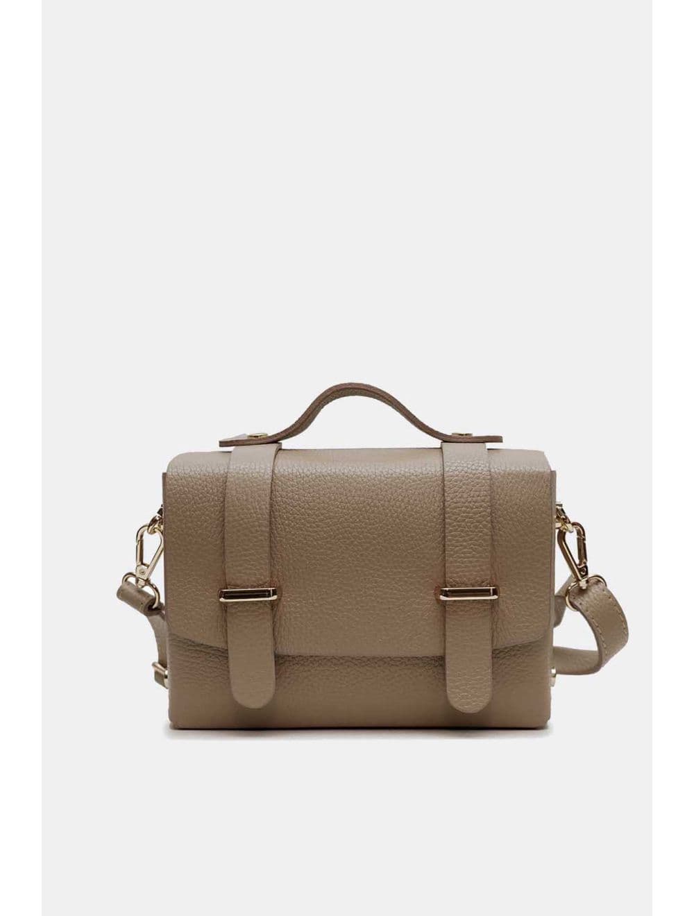Sac Porté Main Forme Cartable En Cuir Vachette Grainée 4206 BILLIE-Taupe