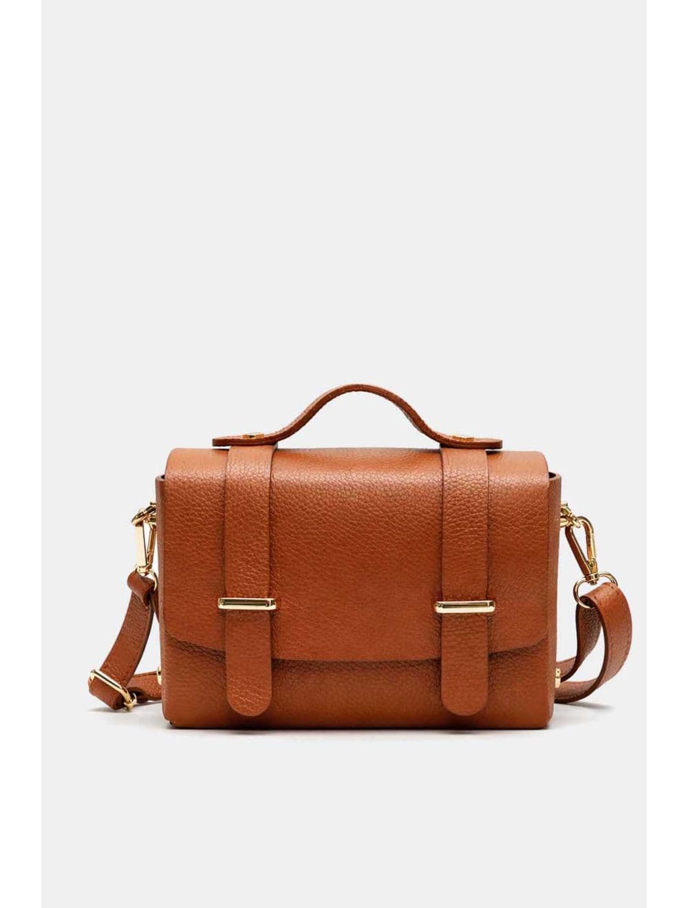 Sac Porté Main Forme Cartable En Cuir Vachette Grainée 4206 BILLIE-Cognac