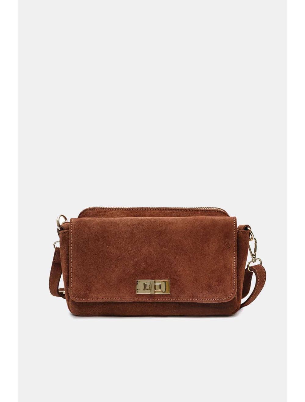 Sac Porté Travers En Croûte De Cuir De Vachette Suède 4188 ILIANA SUÈDE-Marron