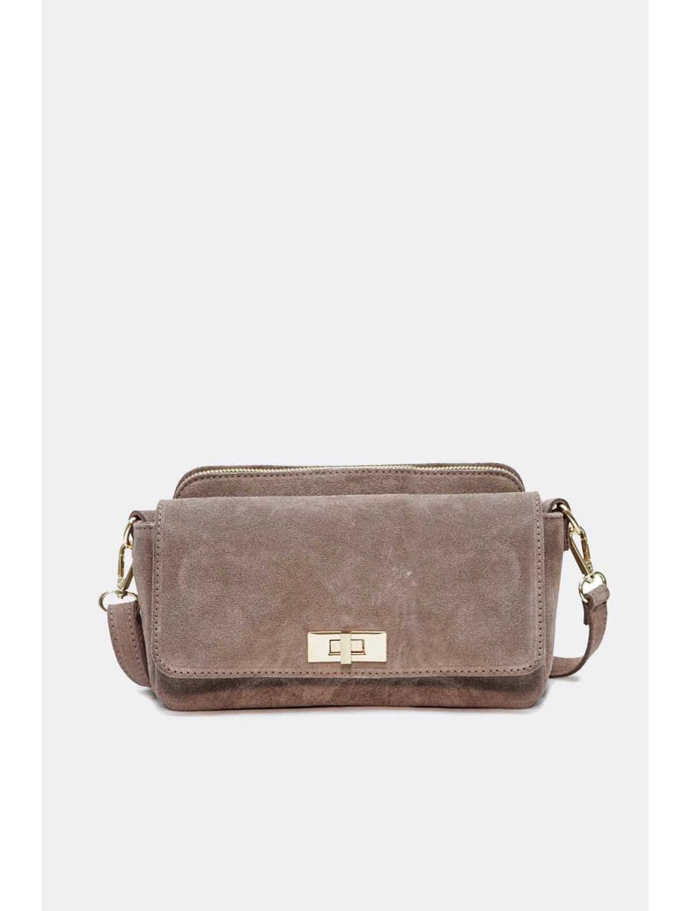 Sac Porté Travers En Croûte De Cuir De Vachette Suède 4188 ILIANA SUÈDE-Taupe