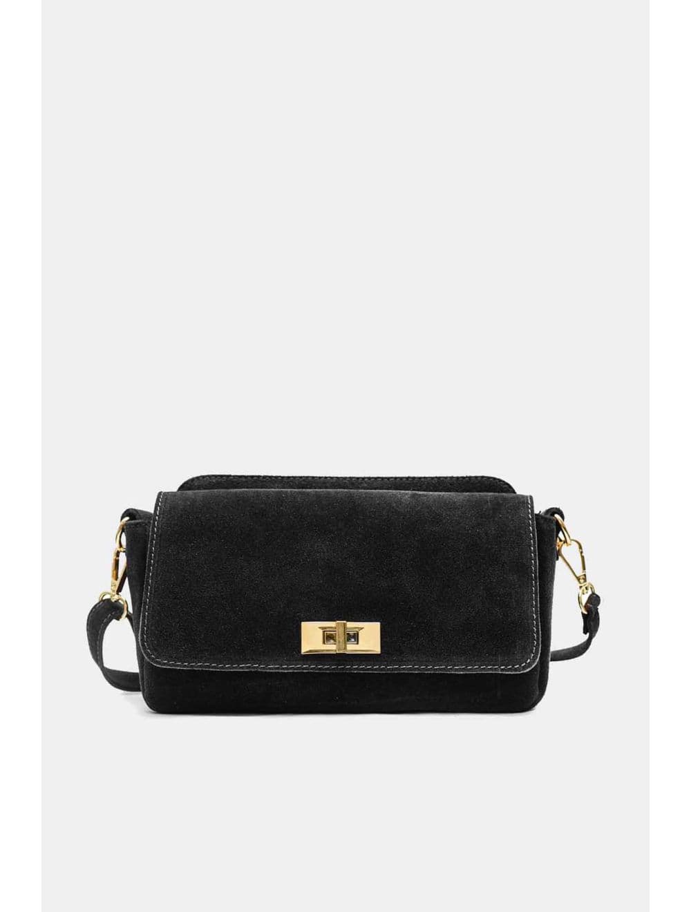 Sac Porté Travers En Croûte De Cuir De Vachette Suède 4188 ILIANA SUÈDE-Noir
