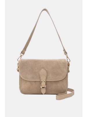 Sac Porté Épaule En Croûte Cuir Vachette Suède Vachette Grainée 4164 EDITH SUEDE-Taupe