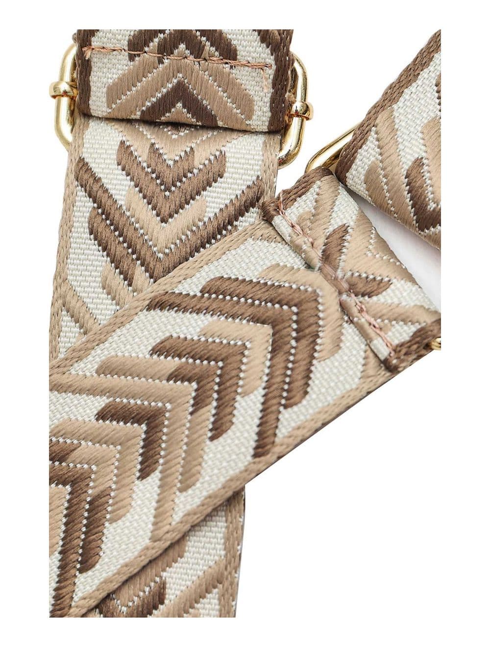 Sangle Bandoulière en Toile Coton Garnie en Cuir Vachette Grainé-9010 NOLA-Taupe