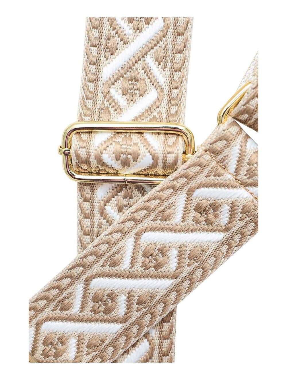 Sangle Bandoulière en Toile Coton Garnie en Cuir Vachette Grainé-9008 FLORIANE-Taupe