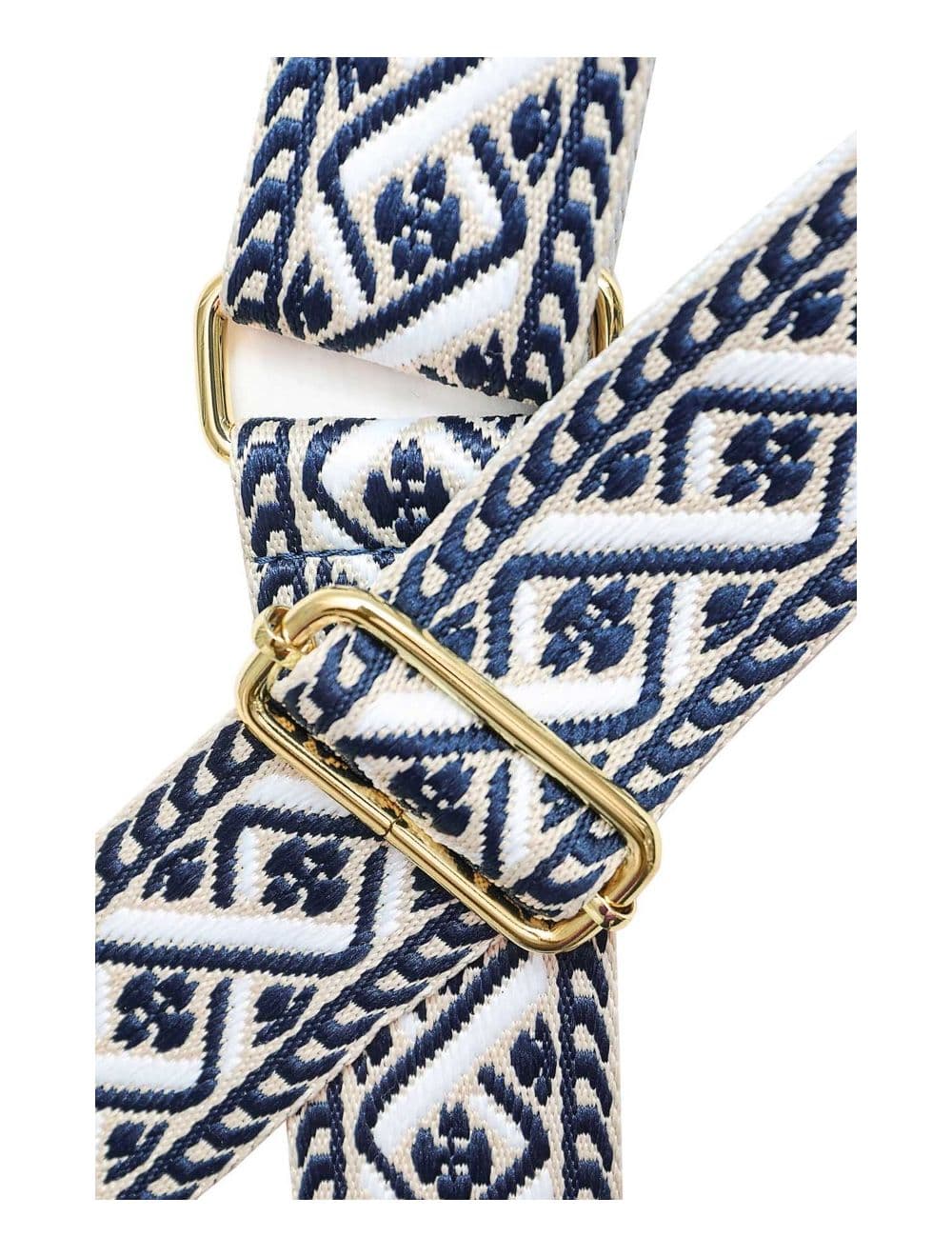 Sangle Bandoulière en Toile Coton Garnie en Cuir Vachette Grainé-9008 FLORIANE-Marine