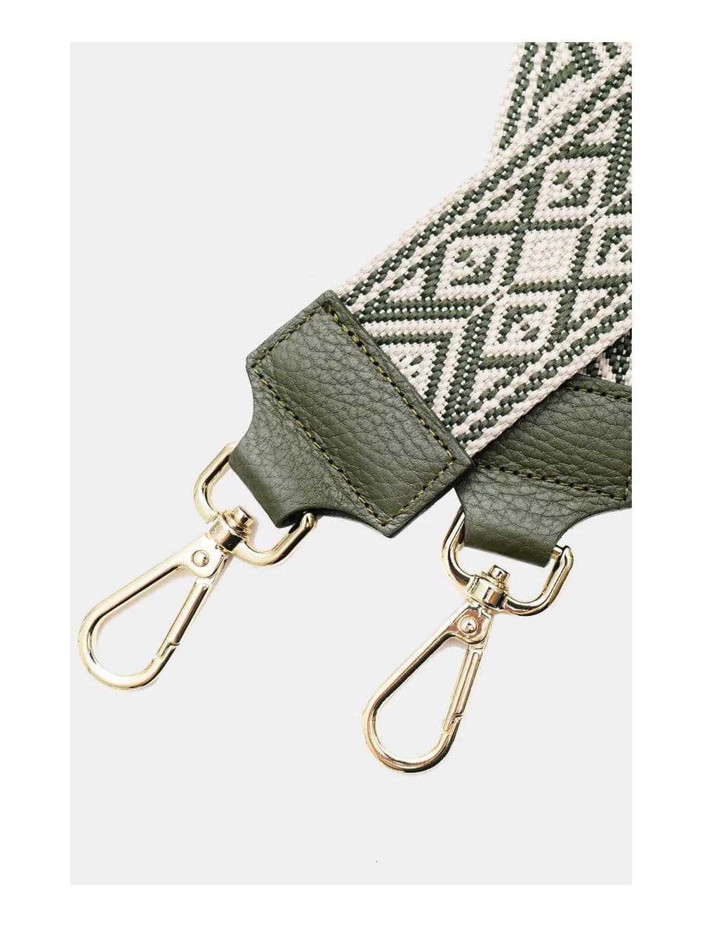 Sangle Bandoulière en Toile Coton Garnie en Cuir Vachette Grainé-9007-KAKI