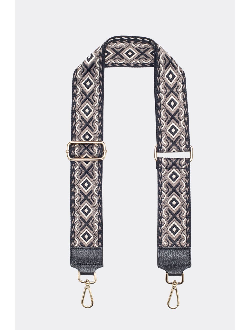 Sangle Bandoulière en Toile Coton Garnie en Cuir Vachette Grainé-YONA 9001-NOIR