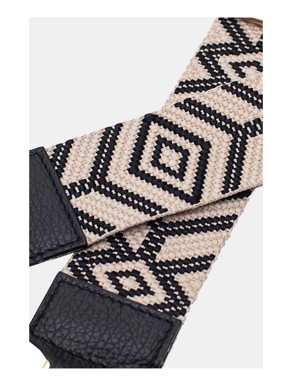 Sangle Bandoulière en Toile Coton Garnie en Cuir Vachette Grainé-ARTEMIS 9003-Black