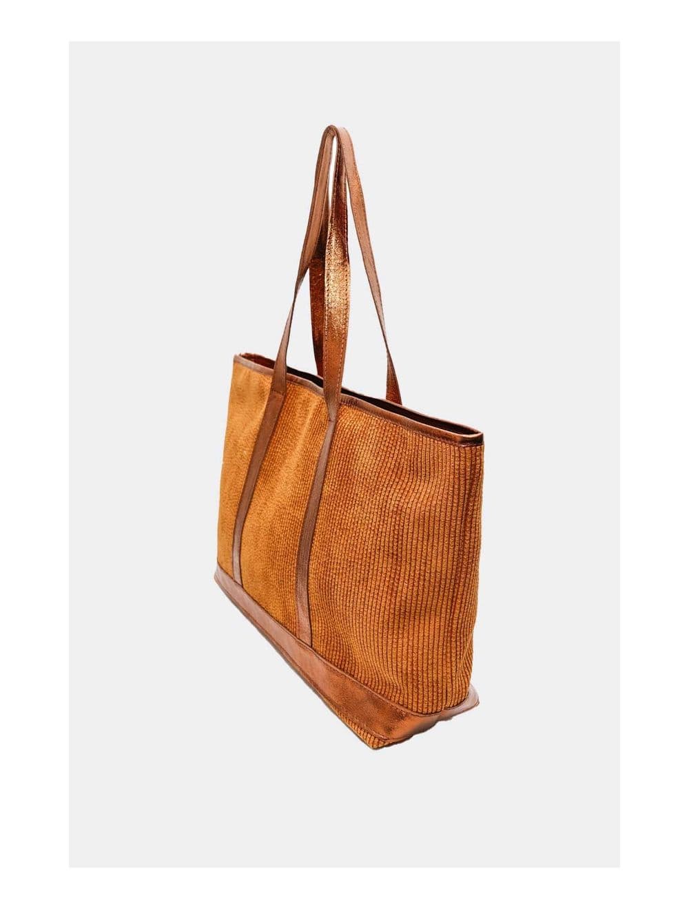 Sac Cabas en Textile Velours Garni Croûte Cuir Vachette 4133 SATINE-Camel