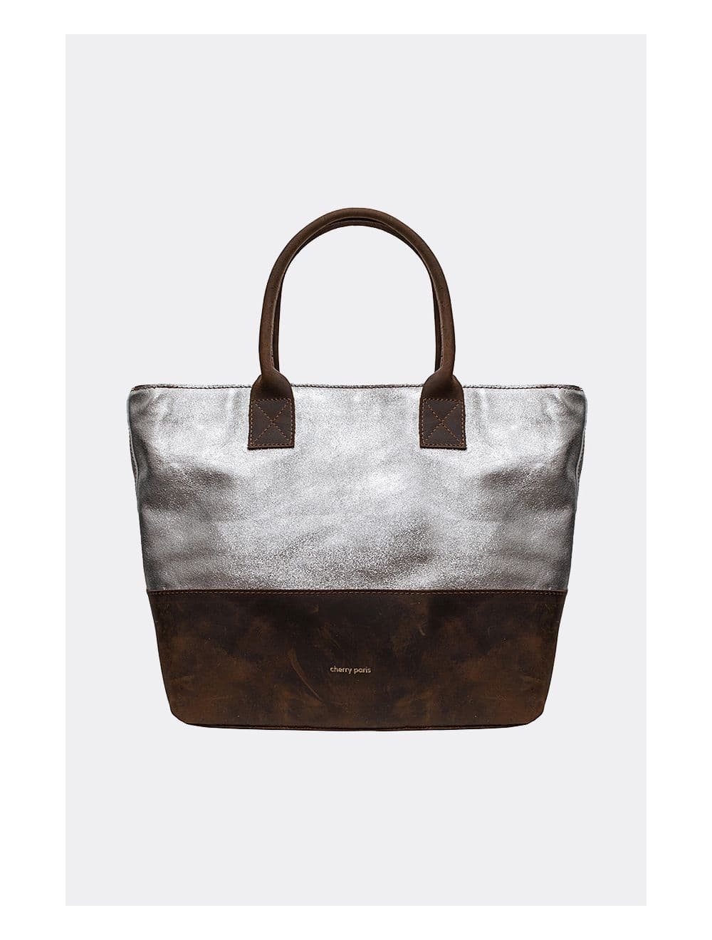 Sac Cabas Croûte Cuir Vachette Métallisé Bicolore-CORALIE 4041-ARGENT