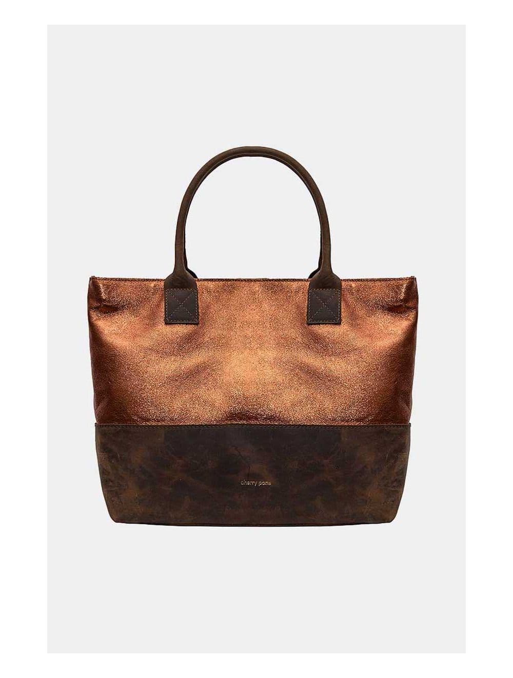 Sac Cabas Croûte Cuir Vachette Métallisé Bicolore-CORALIE 4041-BRONZE