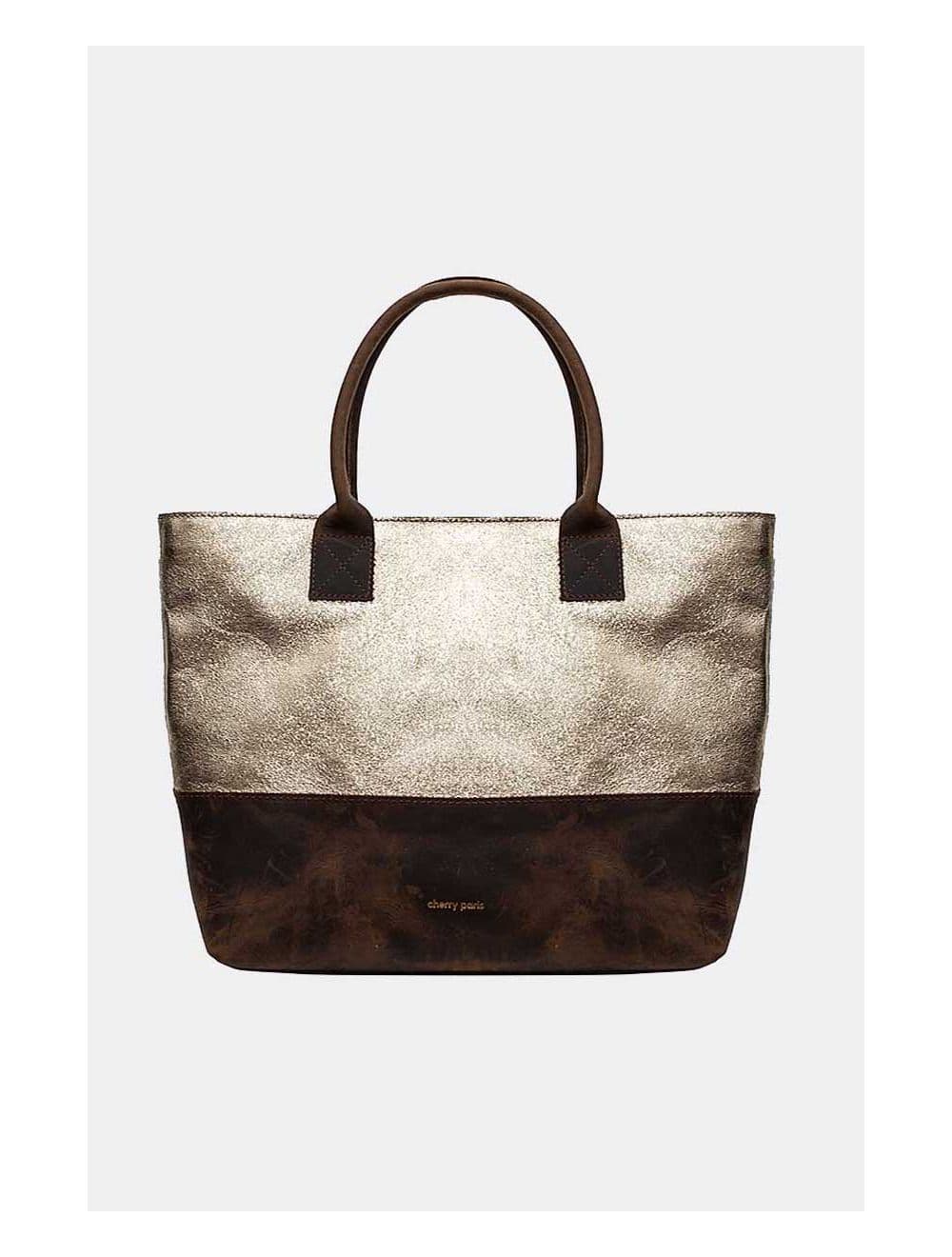 Sac Cabas Croûte Cuir Vachette Métallisé Bicolore-CORALIE 4041-DORE