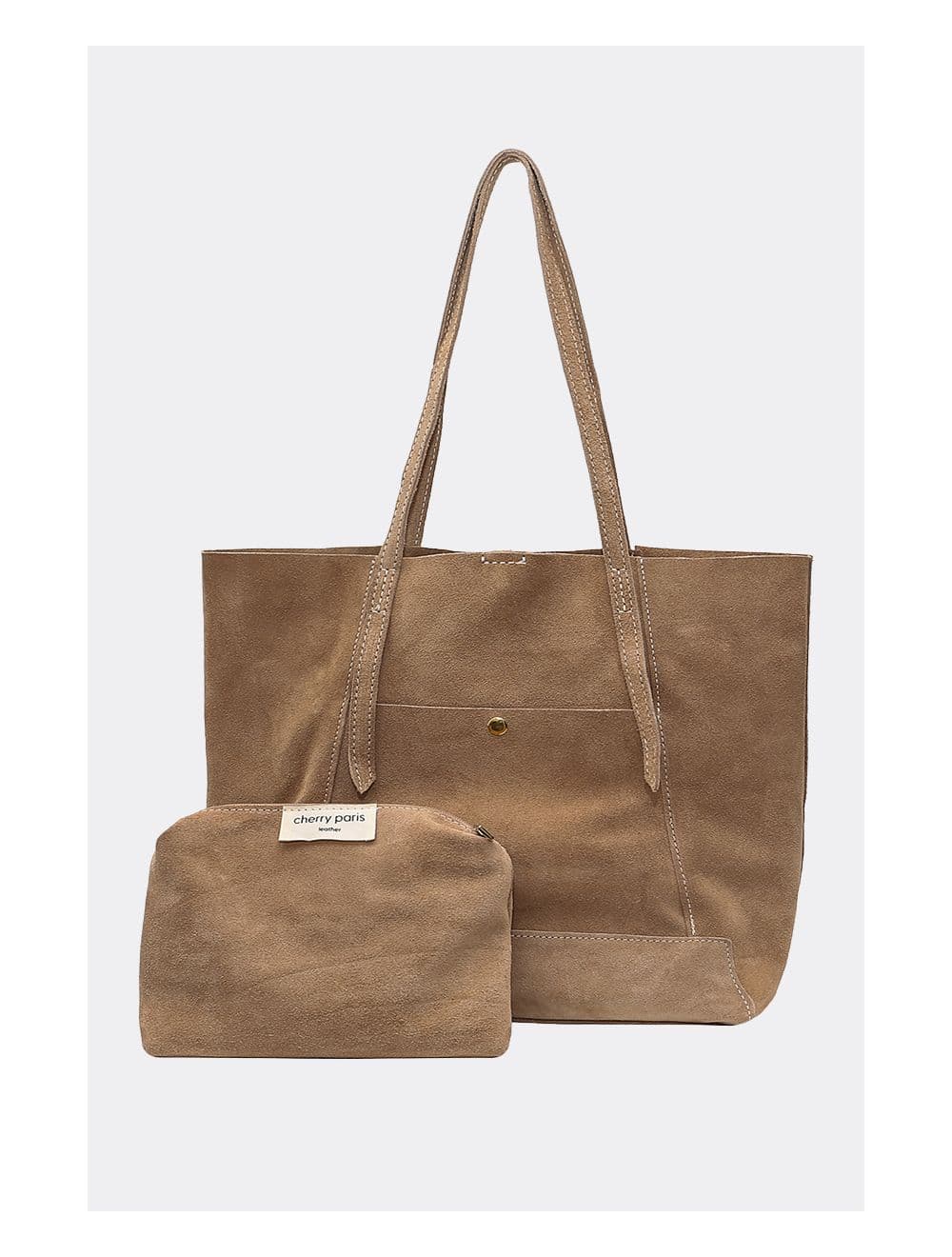 2 Pieces Set Sac Cabas en Croûte de Cuir Vachette Suède-NESRINE 4023-Beige