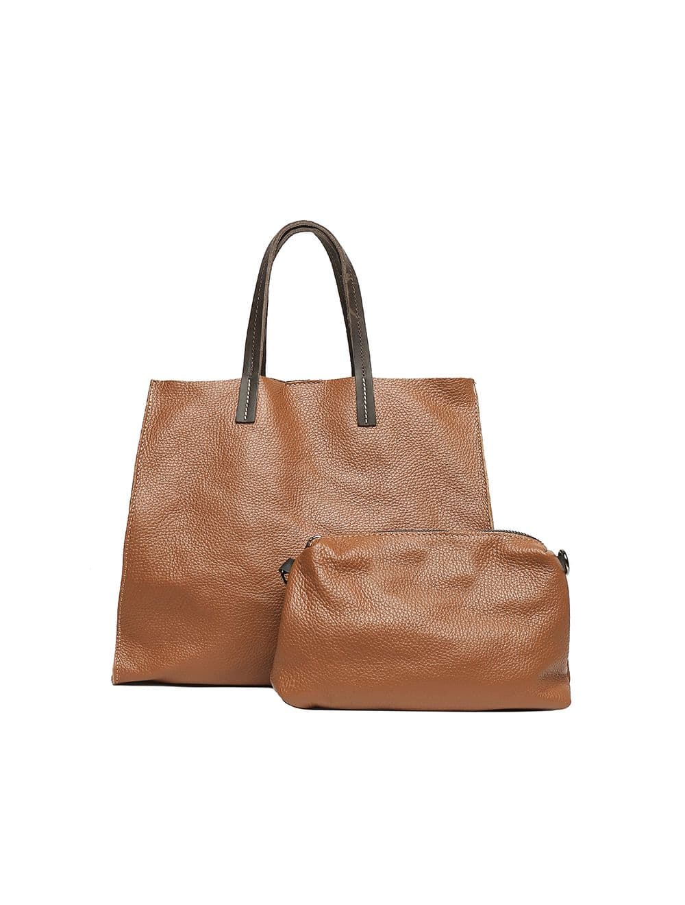 Sac cabas porté main en cuir de vachette grainée 3930C-Cognac
