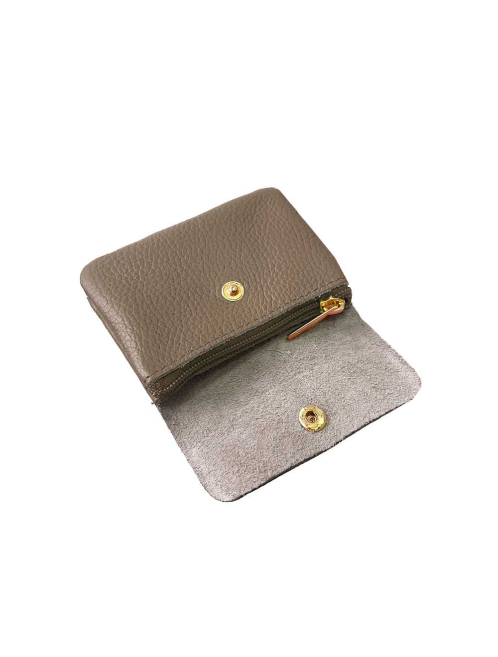 Porte-monnaie Avec Rabat Pression En Cuir de Vachette Grainé-LUCE GRAINÉ 3998D-Taupe