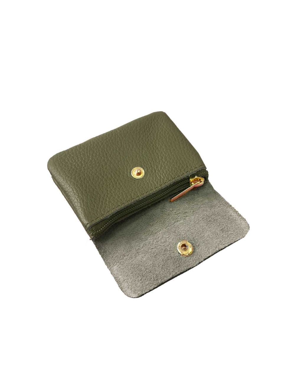 Porte-monnaie Avec Rabat Pression En Cuir de Vachette Grainé-LUCE GRAINÉ 3998D-Kaki