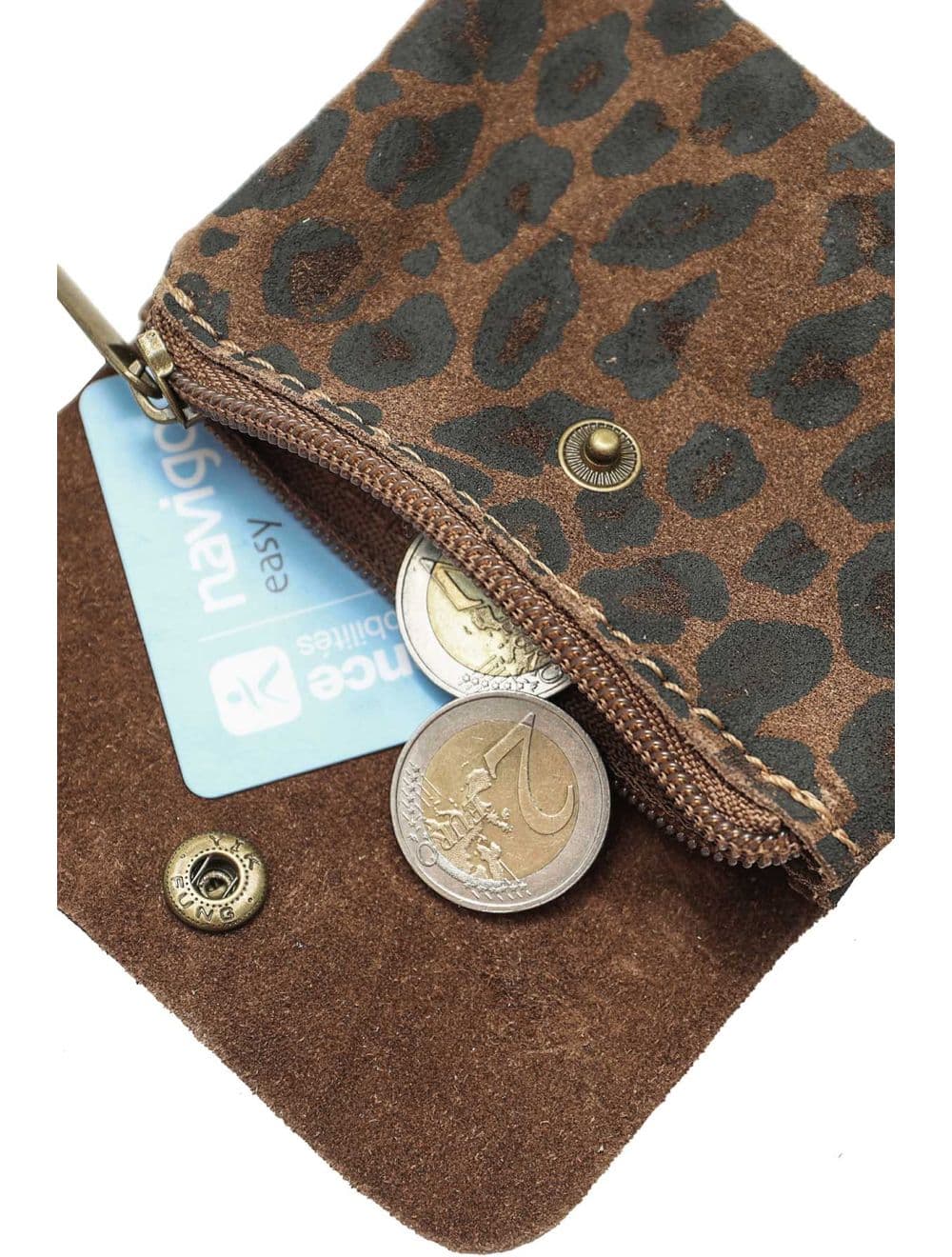 Porte-monnaie En Croûte Cuir Vachette Suède-LUCE LEOPARD 3998C-MARRON