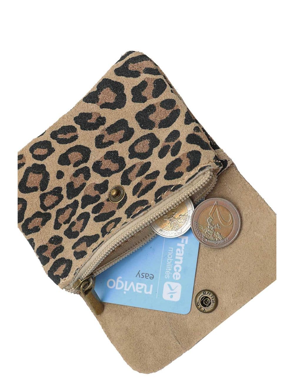 Porte-monnaie En Croûte Cuir Vachette Suède-LUCE LEOPARD 3998C-TAUPE