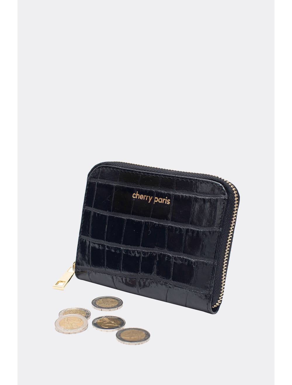 Porte-Monnaie En Croûte De Cuir De Vachette Imprimé Croco-YUNA CROCO 4901-NOIR