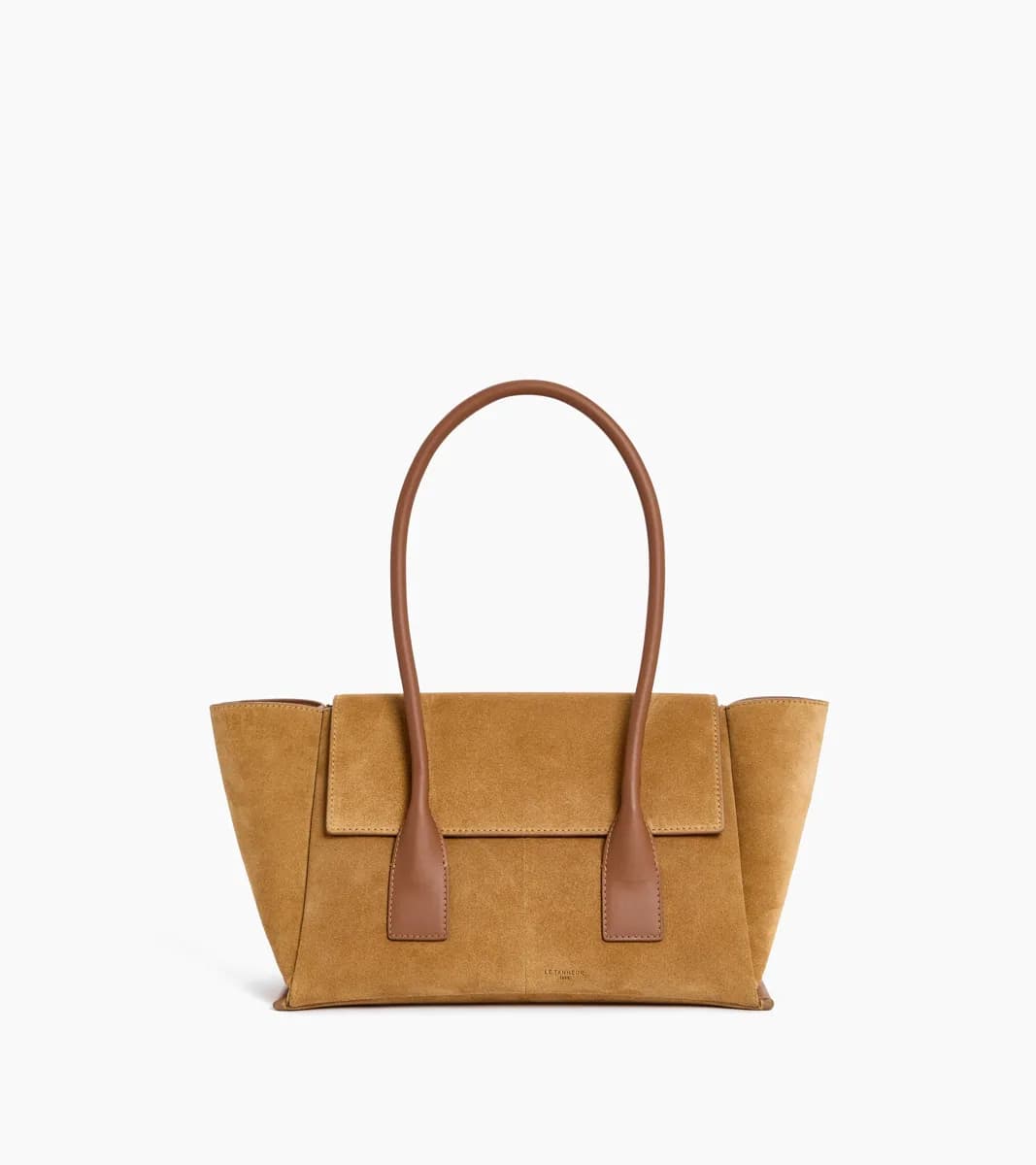 Sac cabas moyen modèle à rabat Elena en refente de velours – Tan Brown
