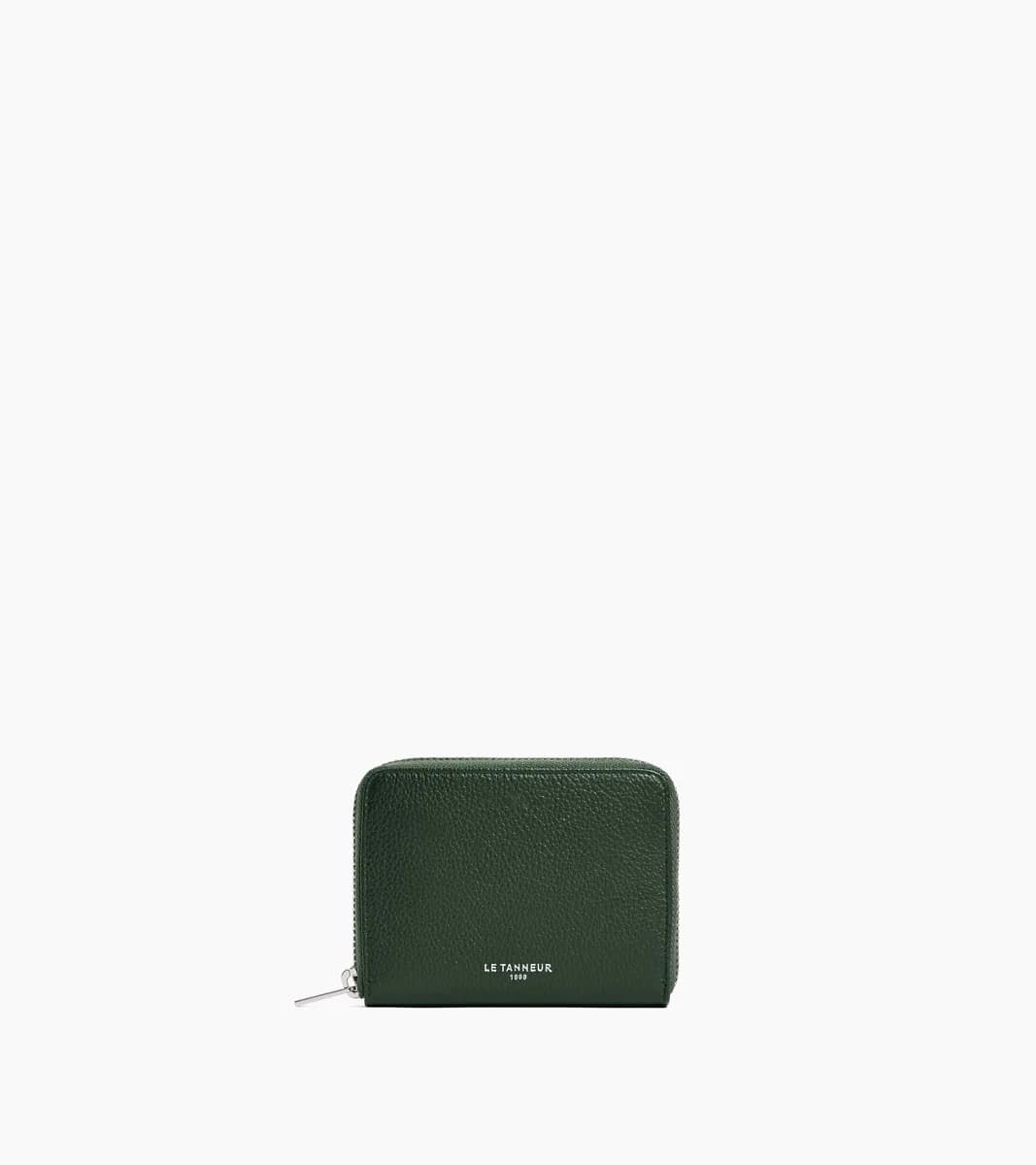 Porte monnaie zippé avec porte cartes amovible Albertine en cuir grainé – Green Malachite