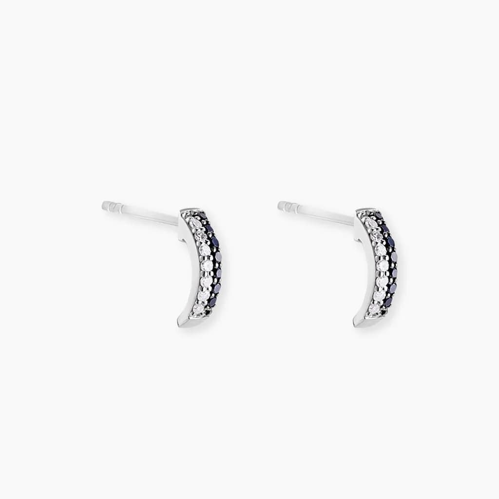 Boucles D'oreilles Puces Demi Lune Or Blanc Diamant