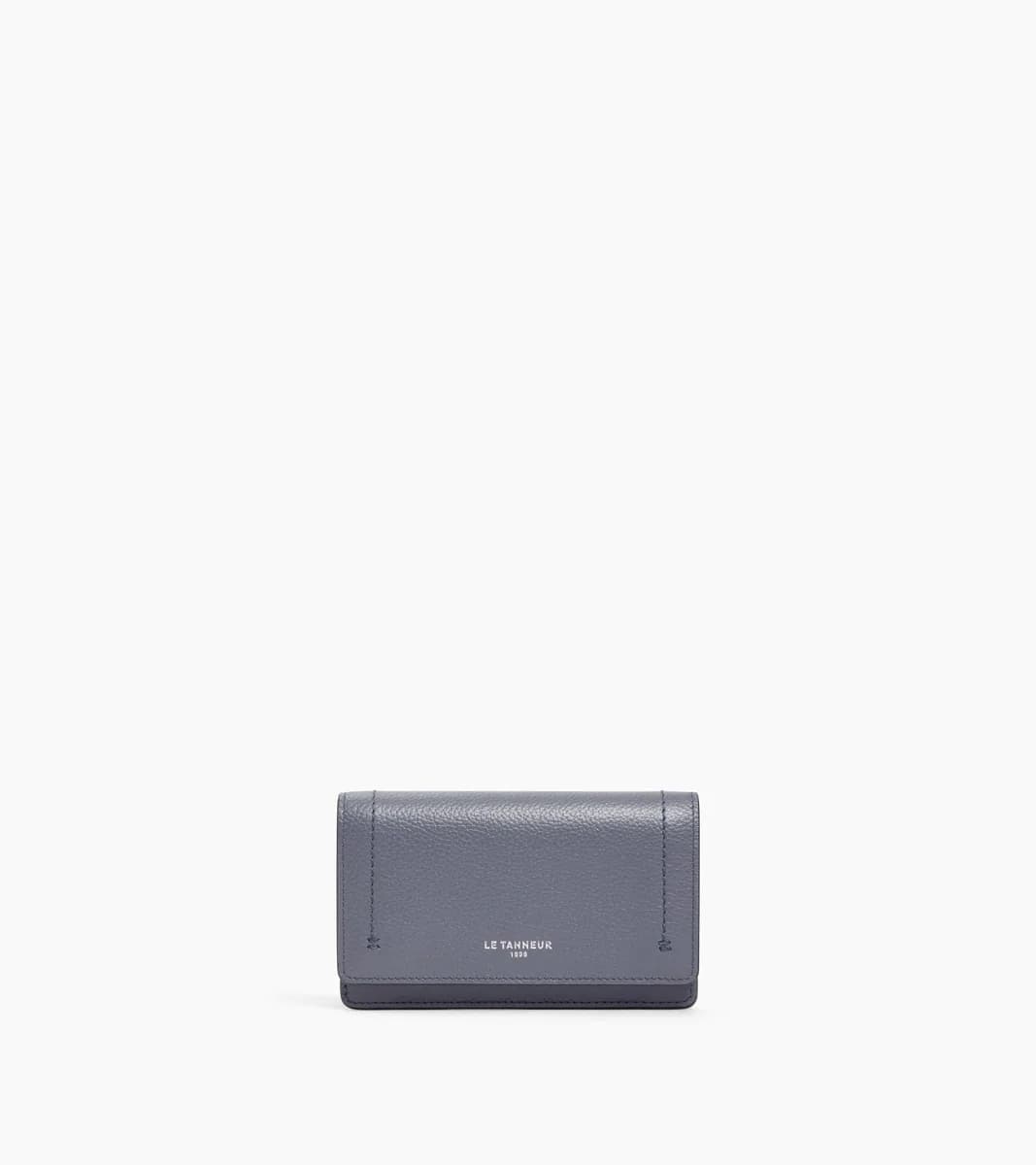 Porte cartes à rabat moyen modèle Louison en cuir grainé – Steel Blue