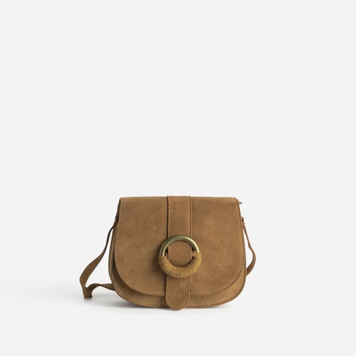 Sac bandoulière camel cuir velours