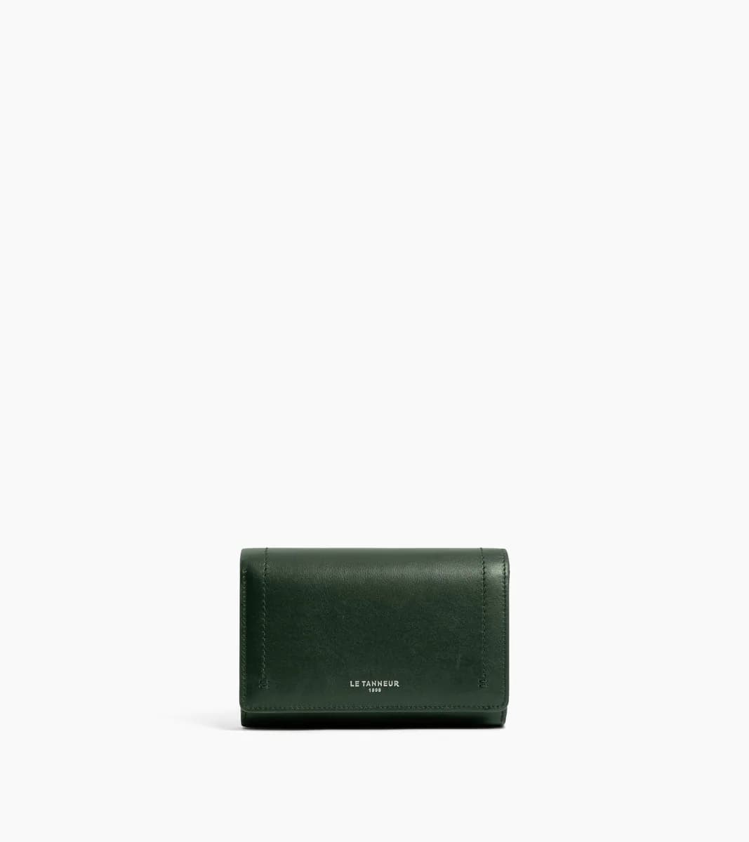 Portefeuille moyen modèle à rabat Louison en cuir lisse – Green Malachite