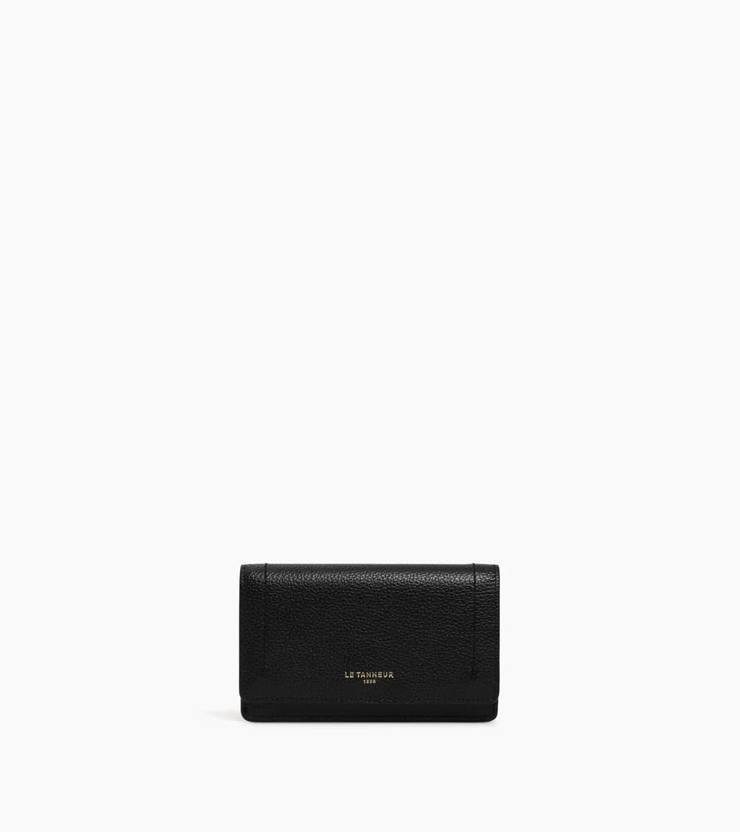 Porte cartes à rabat moyen modèle Louison en cuir grainé – Black
