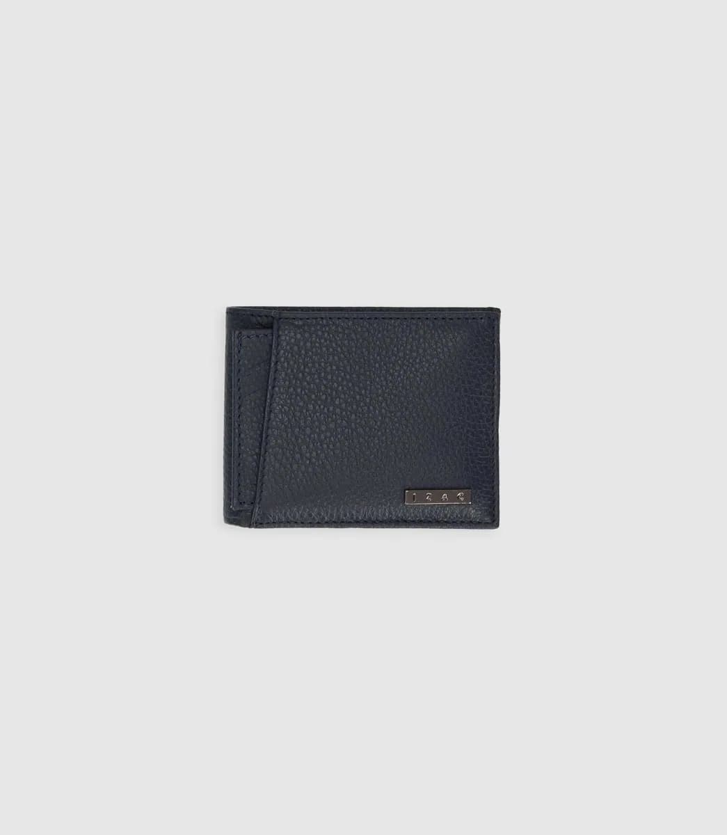 Portefeuille en cuir grainé marine WATT
