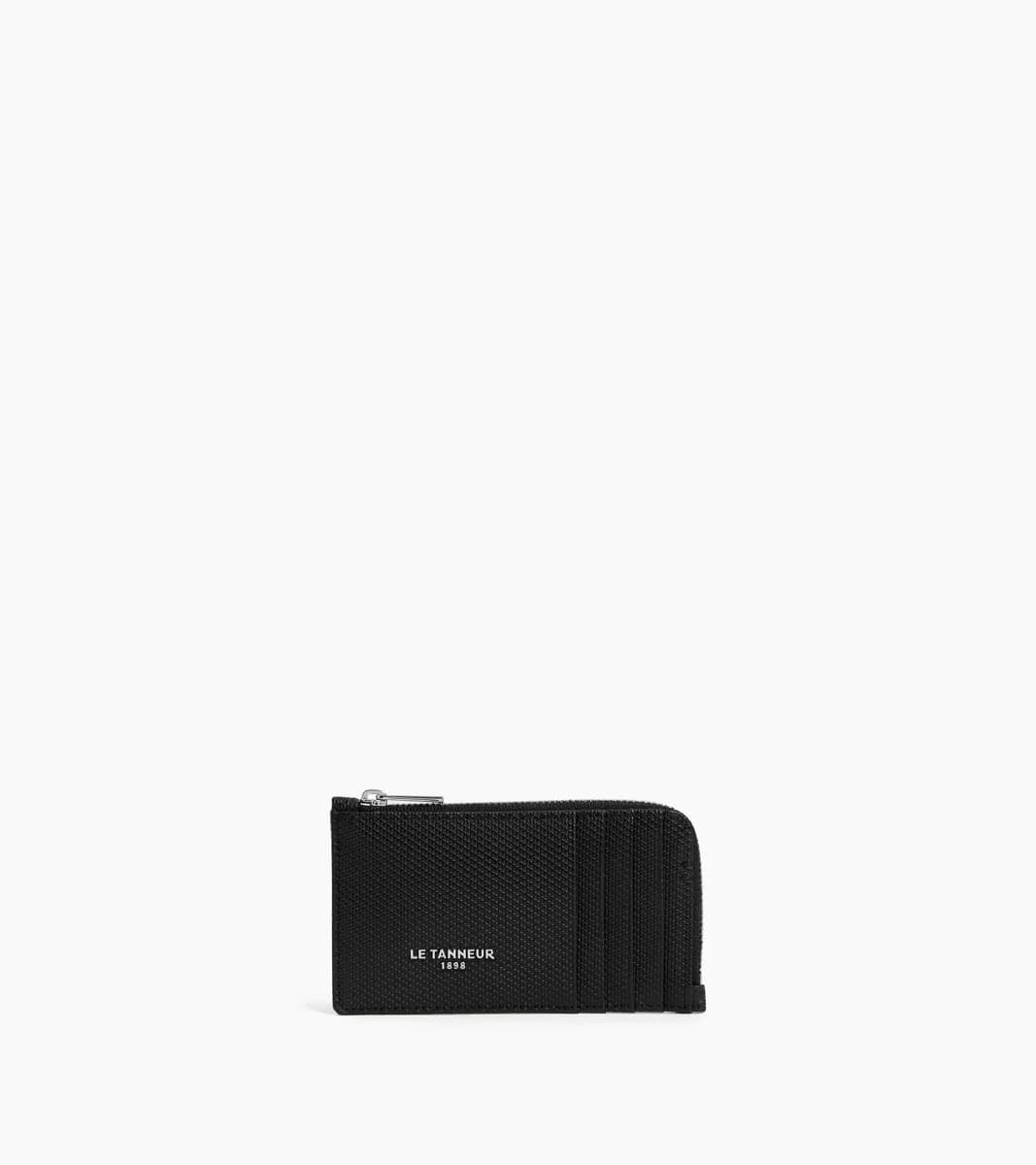 Porte cartes large zippé Lucien en cuir signature T – Black