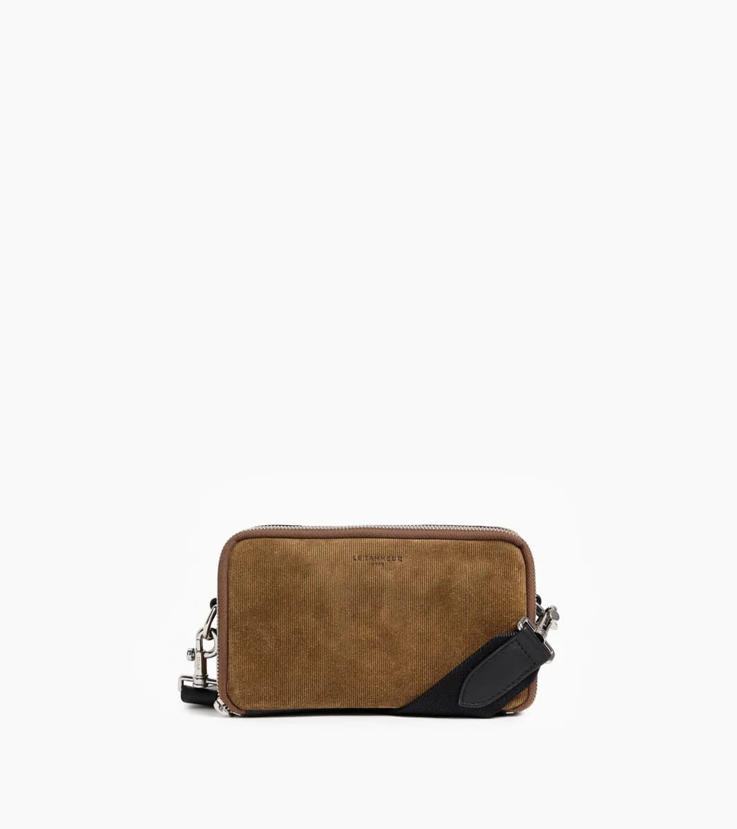 Petite sacoche 2 compartiments Emile en cuir refente de velours embossé – Brownie Brown