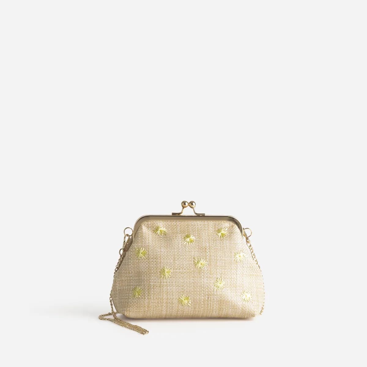 Sac pochette beige brodée fleurs