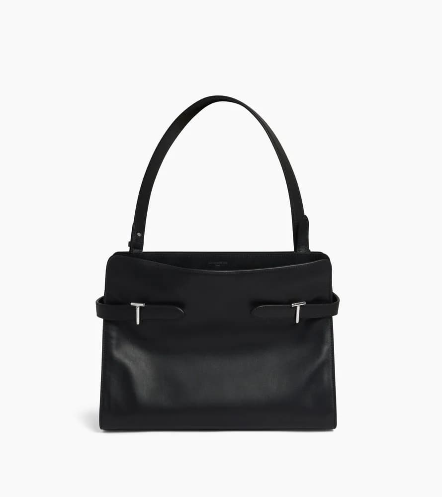 Sac porté épaule grand modèle Emie en cuir lisse et nubuck – Black