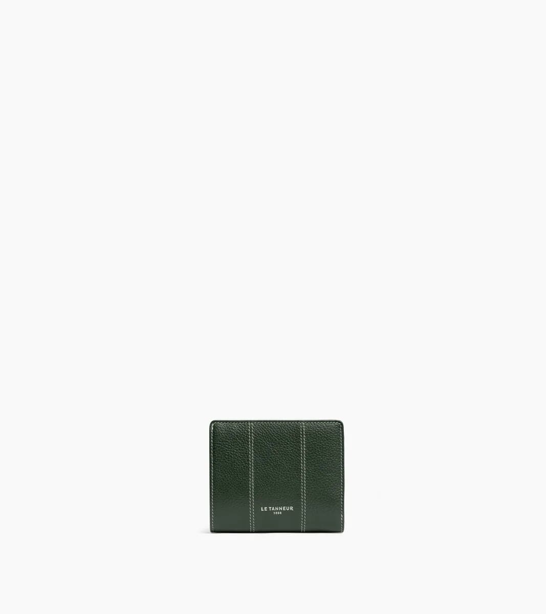 Petit portefeuille Marguerite en cuir grainé – Green Malachite