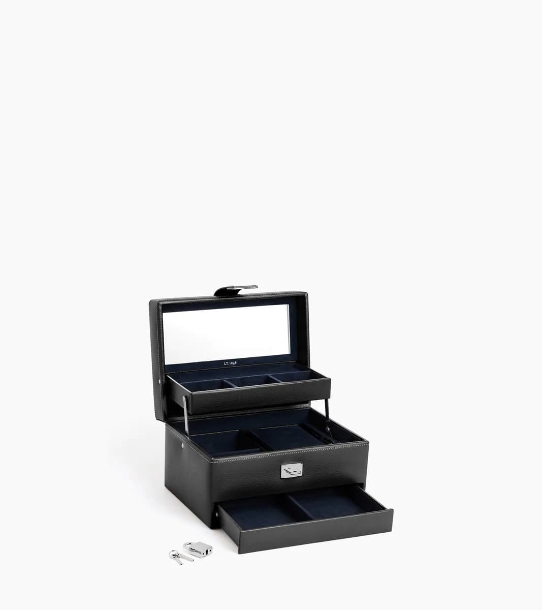 Boite à bijoux moyen modèle ouverture automatique en cuir – Noir 1