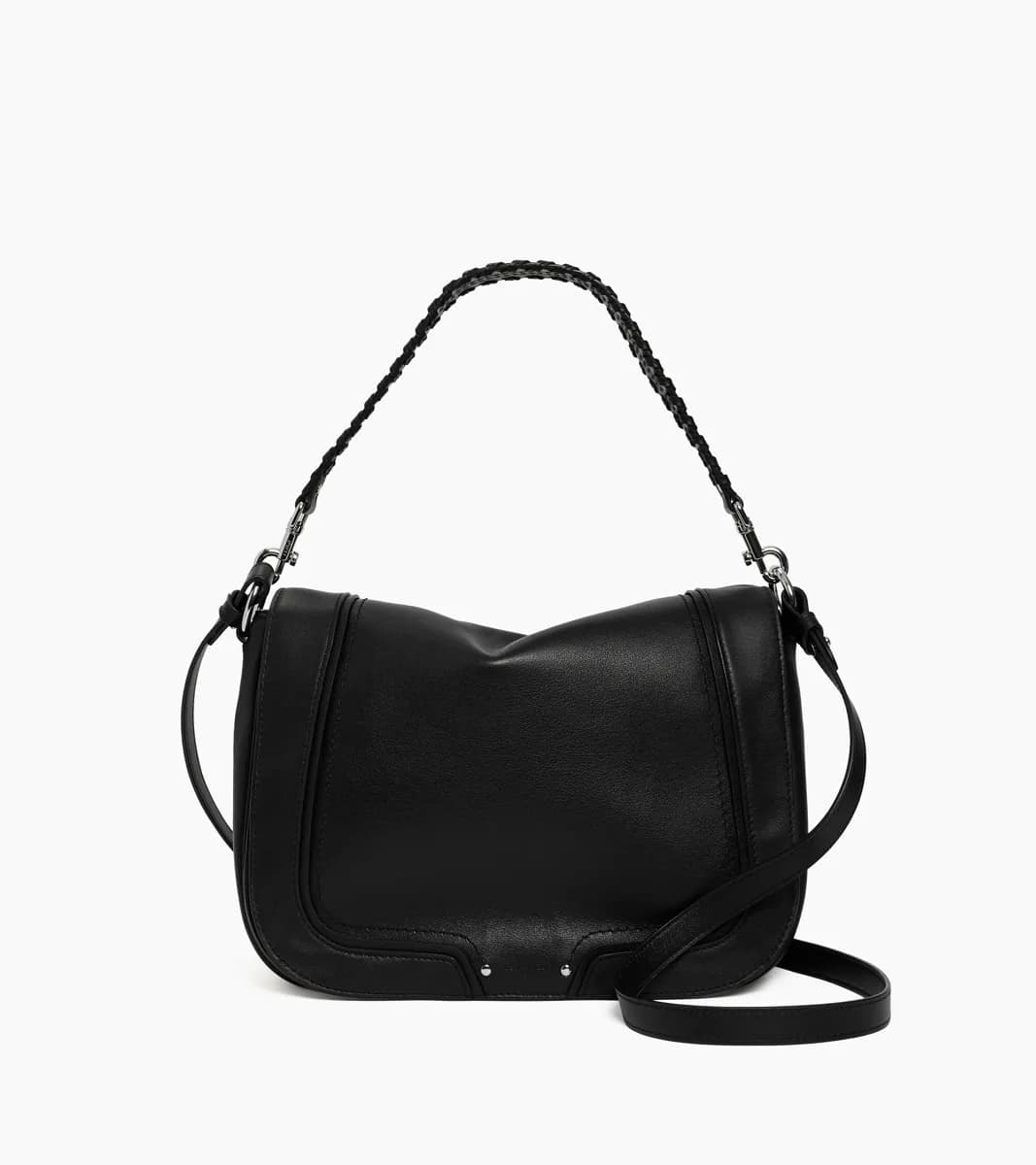 Grand sac bandoulière Héloïse en cuir lisse – Black