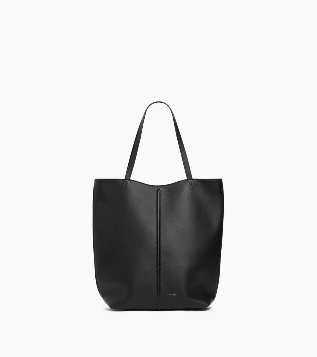 Sac cabas moyen modèle Hortense en cuir grainé double face – Black Greige