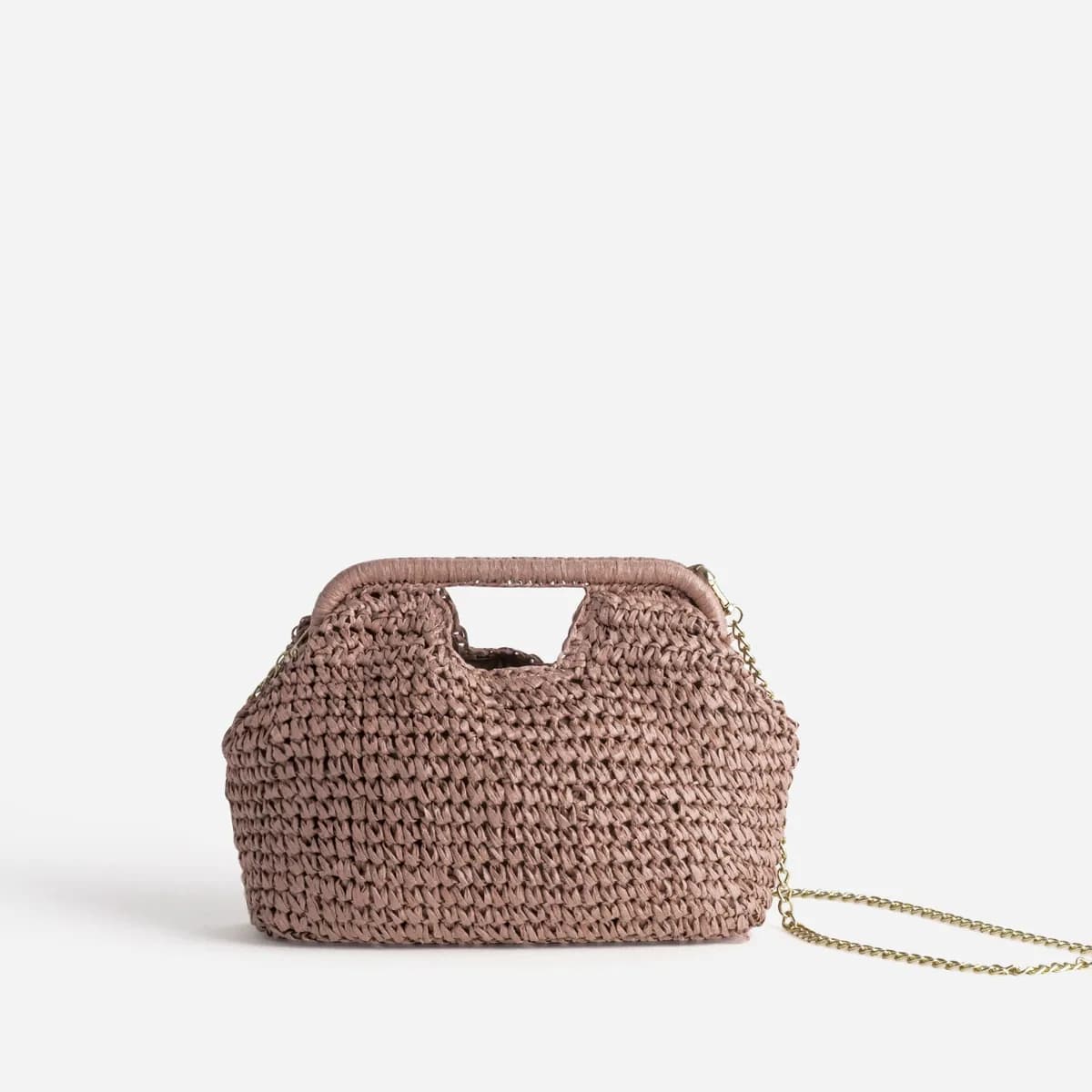 Sac pochette vieux rose tressé