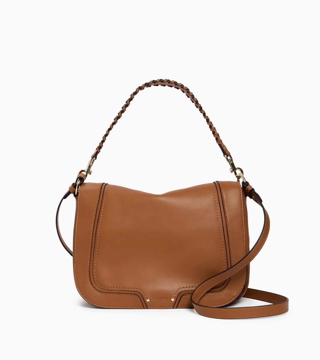 Grand sac bandoulière Héloïse en cuir lisse – Tan Brown