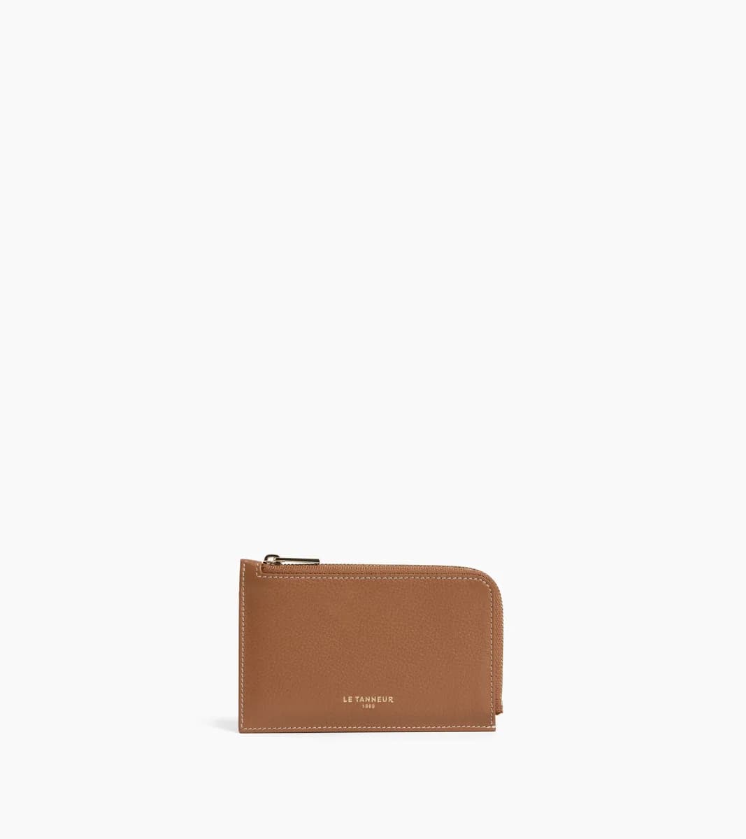 Porte cartes zippé Albertine en cuir grainé – Tan Brown