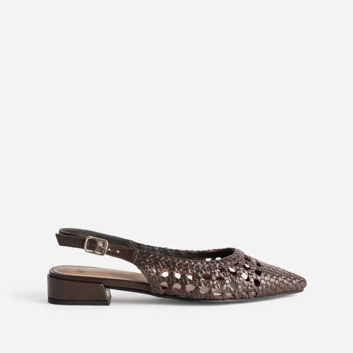 Ballerine slingback marron cuir tressé